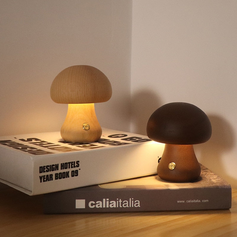 Wooden Mushroom Table Lamp