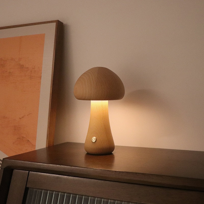 Wooden Mushroom Table Lamp