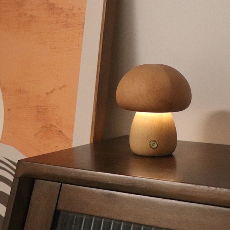 Wooden Mushroom Table Lamp